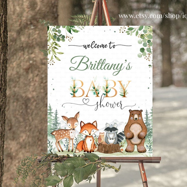EDITABLE Woodland Welcome sign, Woodland Baby shower Sign Decorations Wild one Instant download Templates Printable W206
