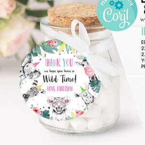 Editable Party Animals Favor Tags Wild three Animals Thank You Tags Safari Zoo Boy Birthday Wild Time Gift Tag Digital Corjl Template