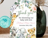 EDITABLE Safari Favor tags, Girl Wild One Baby Shower Thank you tags, Gold Jungle Animals Gift tag, Printable template Instant Download Il_170x135