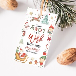 Christmas Coworker Gift Tags Editable How Sweet it is to work with You Holiday Candy Chocolate Cookie Gift Label Printable Download
