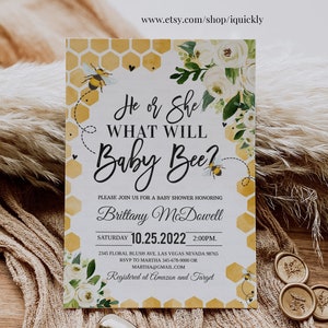 Editable Bee Gender Reveal Invitation What Will Baby Bee Invitations Bumble Bee Gender Neutral Invite Printable Template Instant Download