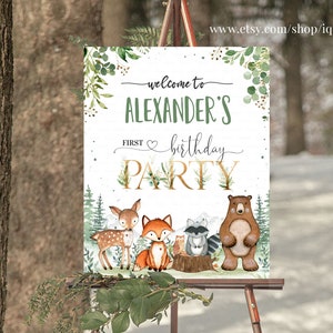EDITIERBARE Woodland Willkommensschild, Woodland Geburtstagsschild Dekoration Wild One Instant download Vorlagen Printable W201