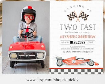 Editable TWO Fast Birthday Invitation Race Car 2nd Birthday Invite Racing Car Vintage Racecar Printable Template Instant Download