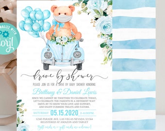 Editable Drive By Baby Shower Invitation Teddy Bear Drive Through Baby Shower Invite Social Distancing Drive Thru Shower Instant Download