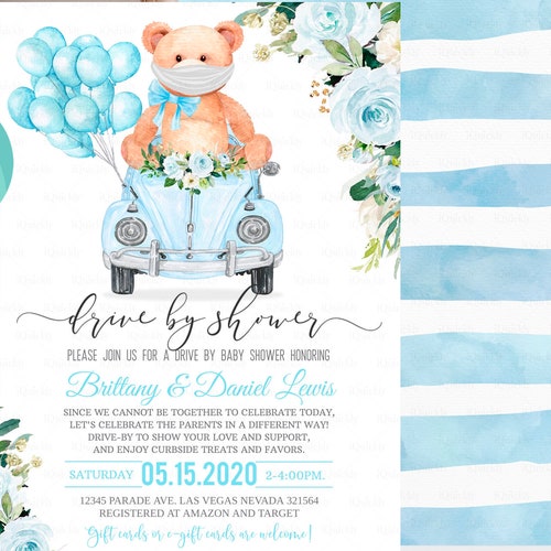 Editable Drive by Baby Shower Invitation Teddy Bear Drive Etsy