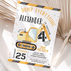 Editable Construction Invitation Construction Birthday Invite Dump Truck Party Excavator Printable template Digital download C5