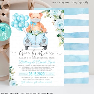 Drive Through Baby Shower Instant Download Boy Drive By Baby Shower Invitation Digital Editable with Corjl Printable Invitation