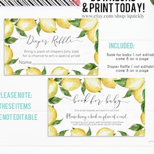 Lemon Baby Shower Diaper Raffle, Book for Baby Gender Neutral, Lemonade Bring a book, Citrus Digital, Lemon Theme Instant download Printable