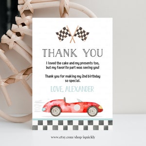 Editable TWO Fast Birthday Thank you card Racecar 2nd Birthday Note car Racing Car Vintage Racecar Printable Template Instant Download FA03