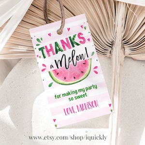 EDITABLE Watermelon favor tags, Thank you tags, Gift Tags, One in a Melon favor Printable Template, GIRL Party favors Instant download WM3