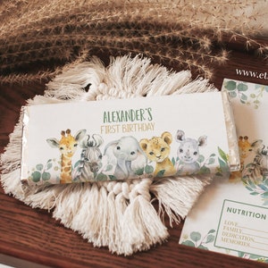 EDITABLE Safari Candy Bar Wrapper Jungle Chocolate Bar Wrappers Wild one Baby shower Jungle gold Zoo Digital Download Printable Template