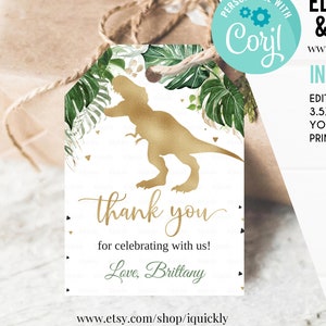 EDITABLE Dinosaur Baby Shower Favors tags, Dino Birthday Thank you tags Dino T-Rex Gift tags Digital Printable Template Instant download