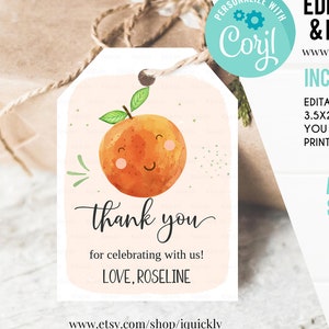 Editable A little cutie is on the way Baby Shower Favor tags Orange mandarin Thank you tags Fruit Gender Neutral Gift tags  Instant download