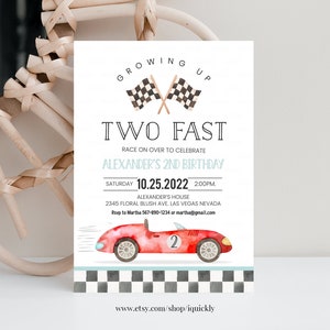 Editable TWO Fast Birthday Invitation Race Car 2nd Birthday Invite Racing Car Vintage Racecar Printable Template Instant Download