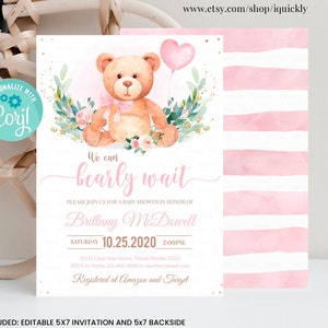 Editable Teddy Bear Baby Shower Invitation Bear Themed Baby Shower Invite Bear with Balloons Invitations Printable template digital download