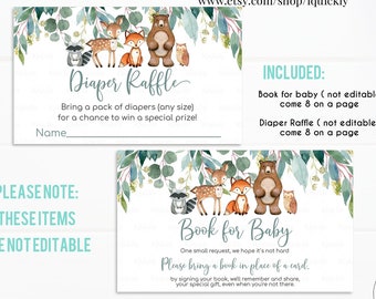 Woodland Baby Shower Diaper Raffle, Book for Baby Gender Neutral, woodland animals Bring a book, Digital, Woodland Theme Instant download