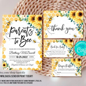 Editable Parents to Bee Baby Shower Invitation Sunflower Set Gender Neutral Bundle Invite Package Printable Template Instant Download