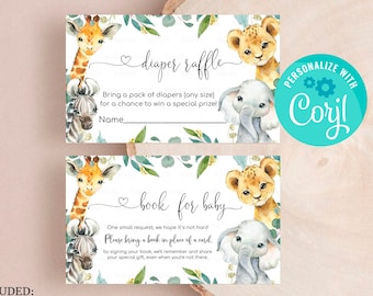 Safari Baby shower Book for baby and Diaper Raffle Jungle A Wild one Boy Baby Shower Insert Gender Neutral Instant Digital dowload