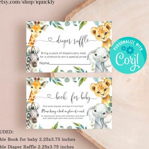 Safari Baby Shower Buch für Baby und Windel Tombola Jungle A Wild one Boy Baby Shower Insert Gender Neutral Instant Digital dowload