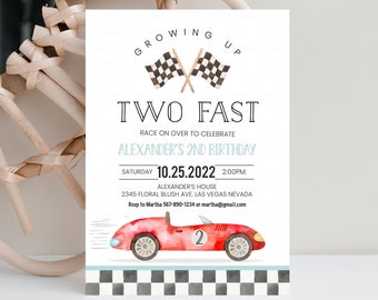 Editable TWO Fast Birthday Invitation Race Car 2nd Birthday Invite Racing Car Vintage Racecar Printable Template Instant Download