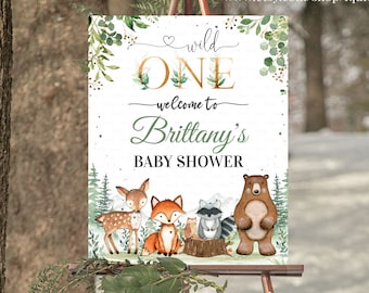 EDITABLE Woodland Welcome sign, Woodland Baby shower Sign Decorations Wild one Instant download Templates Printable W206