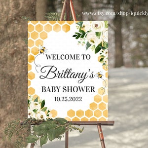 Signo de bienvenida editable de revelación de género de abeja, ¿Qué será el signo de Baby Bee Party? Bumble Bee Género Neutral Yard signo imprimible Plantilla descargar
