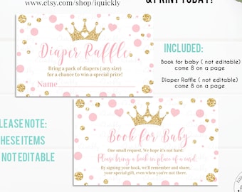 Libro de Princesas para Bebé Sorteo de Pañales Princesita Es una niña Imprimible Trae un libro Flor Rosa y Dorada, Dulce Niña Descarga Instantánea
