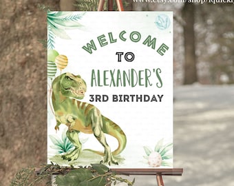 EDITABLE Three rex Welcome sign, Dinosaur Party Sign Decorations, Yard sign Dinosaur Decor Instant download Templates Printable DIN001