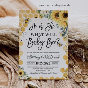 Editable Bee Gender Reveal Invitation What Will Baby Bee Invitations Bumble Bee Gender Neutral Invite Printable Template Instant Download