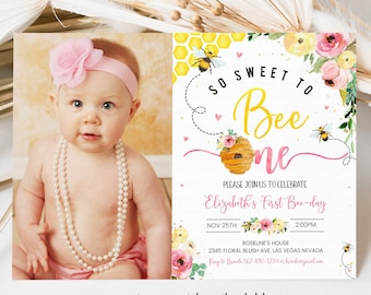 Bearbeitbare Biene Geburtstagseinladung Honigbiene Geburtstagsparty Biene 1. Geburtstag So Sweet To Bee One Party Biene-Tag 1. Geburtstag Instant download