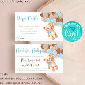 Teddybeer Baby Douche Luier Loterij, Boek voor Baby Boy, Beer thema Breng een boek, Digitale Insert, Bos Thema Afdrukbaar Instant download