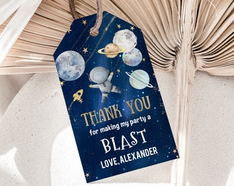 Editable Outer Space Favor Tags Space Birthday Thank you Label Galaxy Gift tags Trip Around the Sun Planets Template Corjl PRINTABLE FT104