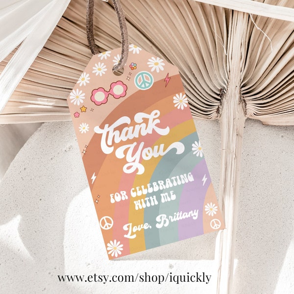 Editable Groovy Birthday Favor tags Daisy Thank you tags is a vibe Gifts tags Rainbow Hippie Printable Instant Download