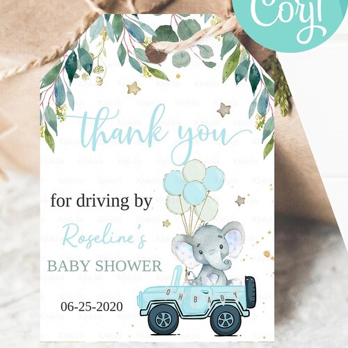 Editable Drive by Baby Shower Favor Tag Elephant Drive Through Etsy