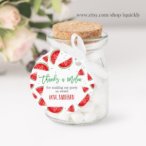 EDITABLE Watermelon favor tags Thank you tags Gift Tags One in a Melon favor Printable Template GIRL Party favors Instant download WM1