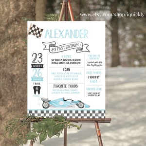 Affiche d'anniversaire de jalon de voiture de course MODIFIABLE Voiture de course premier anniversaire signe tableau vintage 1ère affiche modèle de téléchargement immédiat FA06