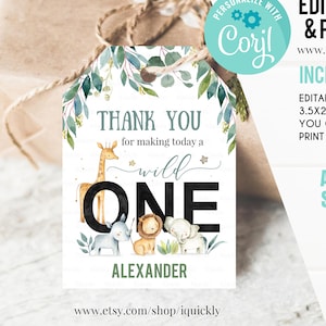 Safari Favor tags, Editable Wild One Thank you tags, Jungle gift tags, Party animals favor decorations Instant download Template Printable