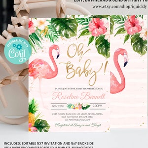 Invitación editable de baby shower de flamenco, invitación de baby shower de Let's Flamingle, baby shower de niña tropical, plantilla imprimible Descarga digital