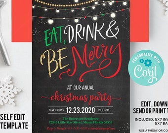 Eat Drink and Be Merry Christmas Party Invitation Holiday Party Invites Annual Holiday Party template Printable Instant download