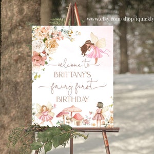 Editable Fairy Welcome Sign Girl wildflower Sign Garden floral Party Sign Birthday Girl Yard Sign Template Printable Corjl FA201