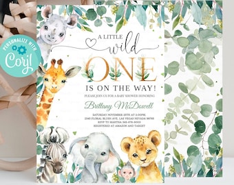 Editable Safari Baby Shower Invitation, Wild One Jungle Baby Shower Invite, Baby Shower Boy, Baby Boy , Printable template Digital download