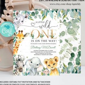 Editable Safari Baby Shower Invitation, Wild One Jungle Baby Shower Invite, Baby Shower Boy, Baby Boy , Printable template Digital download