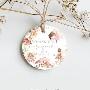 Etichette per bomboniere con fate MODIFICABILI, fate per bambine, etichetta di ringraziamento per il primo compleanno, etichetta regalo floreale da giardino, modello stampabile per fiori di campo digitale FA201