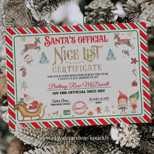 Carta de certificado de lista oficial agradable de Papá Noel editable desde el escritorio Plantilla de Corjl del Polo Norte de Nochebuena de Papá Noel imprimible
