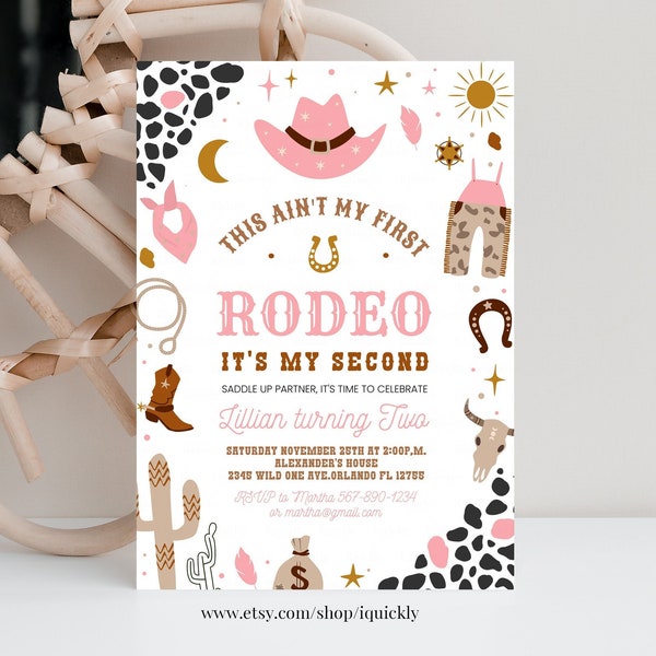 Editable mi segunda invitación de rodeo invitación de cumpleaños de vaquera invitación del salvaje oeste vaquera 2do rodeo suroeste rancho plantilla descarga instantánea