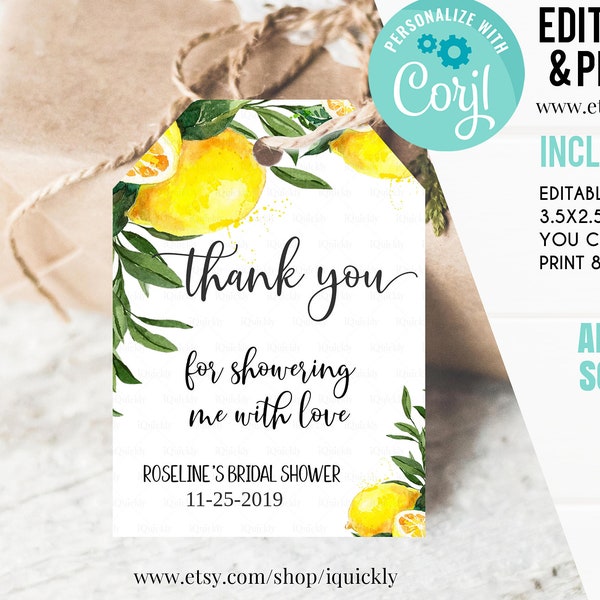 Editable She Found Her Main Squeeze Bridal Shower Favor tags, Lemon Citrus Watercolor Thank you tags, Gift tags Summer Instant Download