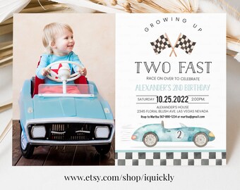 Editable TWO Fast Birthday Invitation Race Car 2nd Birthday Invite Racing Car Vintage Racecar Printable Template Instant Download