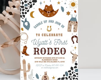 Editable My First Rodeo Invitation Cowboy Birthday Invite Wild West invitation Ranch Southwestern Template Printable Instant Download R102