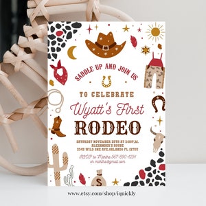 Editable Cowboy Birthday Invitation Wild West Cowboy 1st Rodeo Birthday Party Southwestern Ranch Template Printable Instant Download