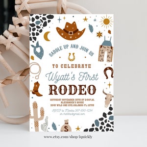 Editable My First Rodeo Invitation Cowboy Birthday Invite Wild West invitation Ranch Southwestern Template Printable Instant Download R102